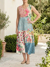 Anna | Patchwork Floral Midi Dress - Multicolor - Tillybelle