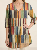 Chloe | Long Blouse with V-Neck - Multicolor - Tillybelle