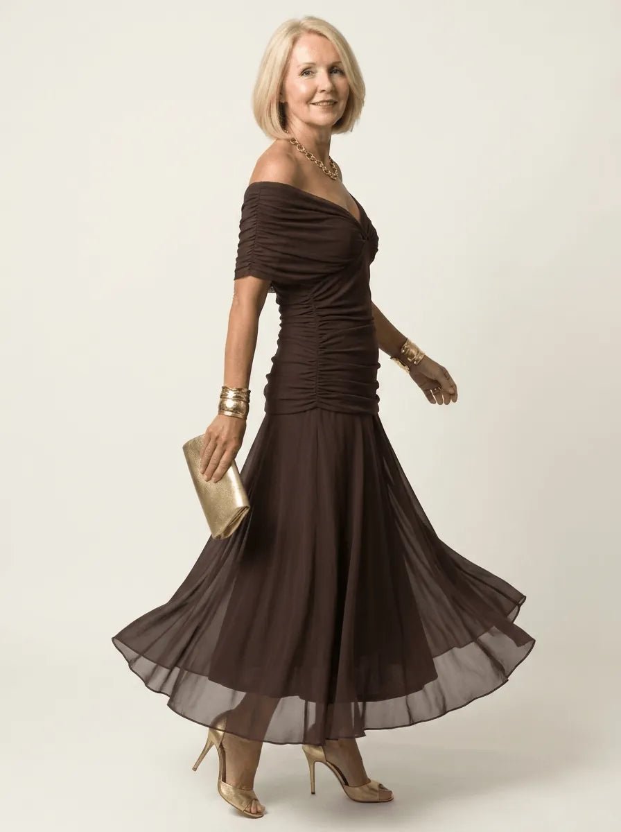 Clara | Off-Shoulder Gathered Midi Dress - Tillybelle