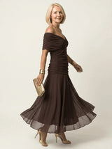 Clara | Off-Shoulder Gathered Midi Dress - Tillybelle