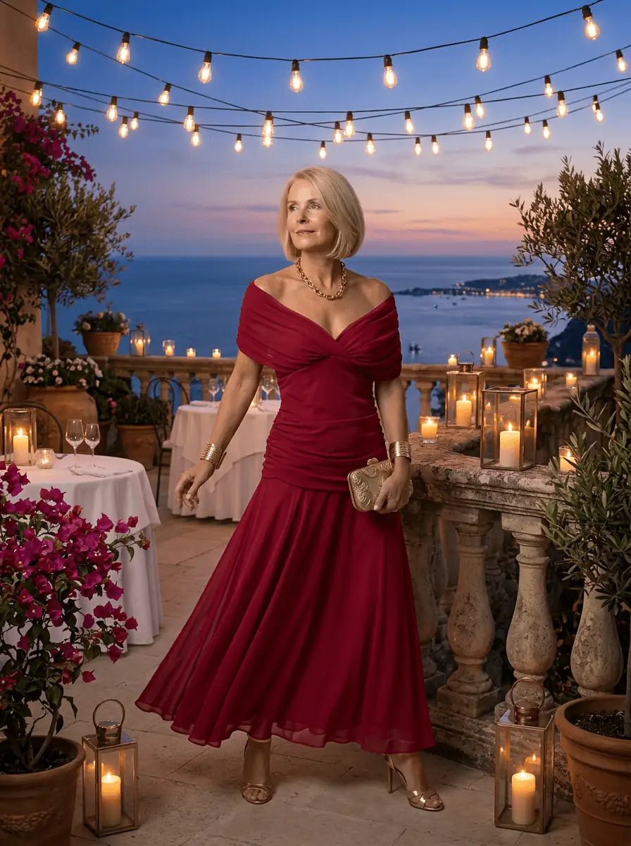 Clara | Off-Shoulder Gathered Midi Dress - Tillybelle