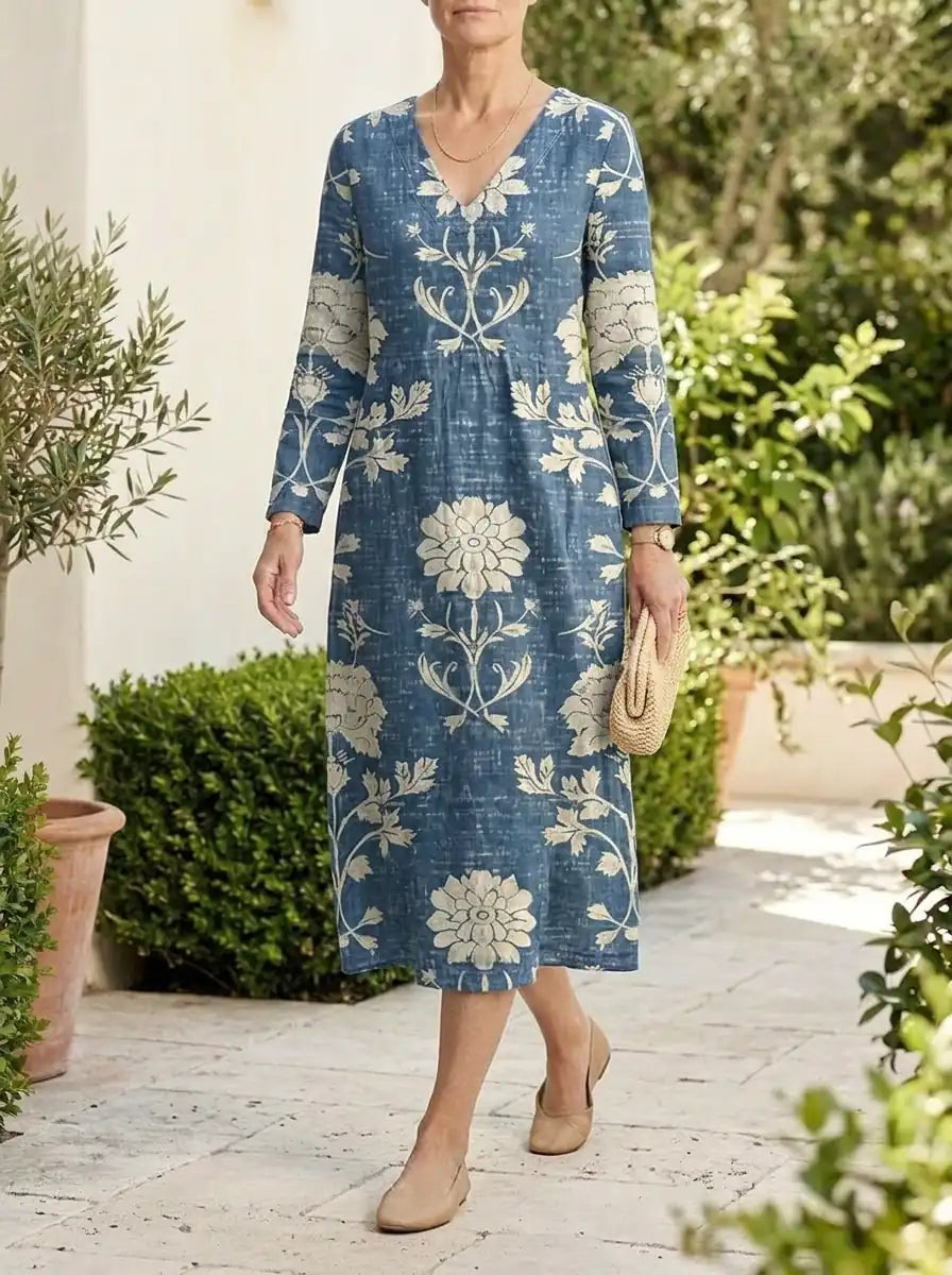 Daisy | Playful Floral Linen Dress - Blue - Tillybelle
