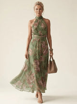 Elise | Floral Gathered Halter Dress - Tillybelle