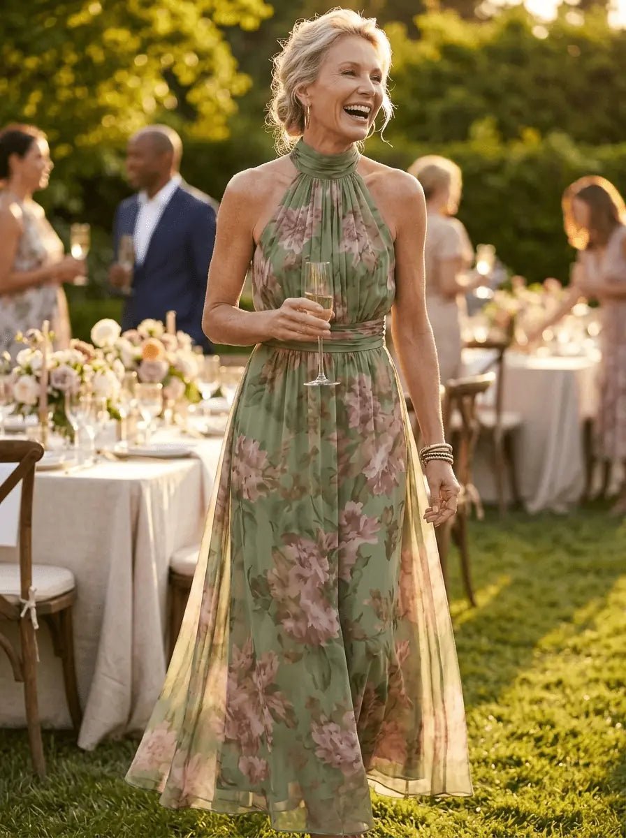 Elise | Floral Gathered Halter Dress - Tillybelle