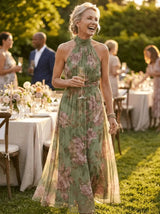 Elise | Floral Gathered Halter Dress - Tillybelle