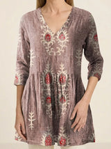 Elise | Long Blouse with V-Neck - Pink - Tillybelle