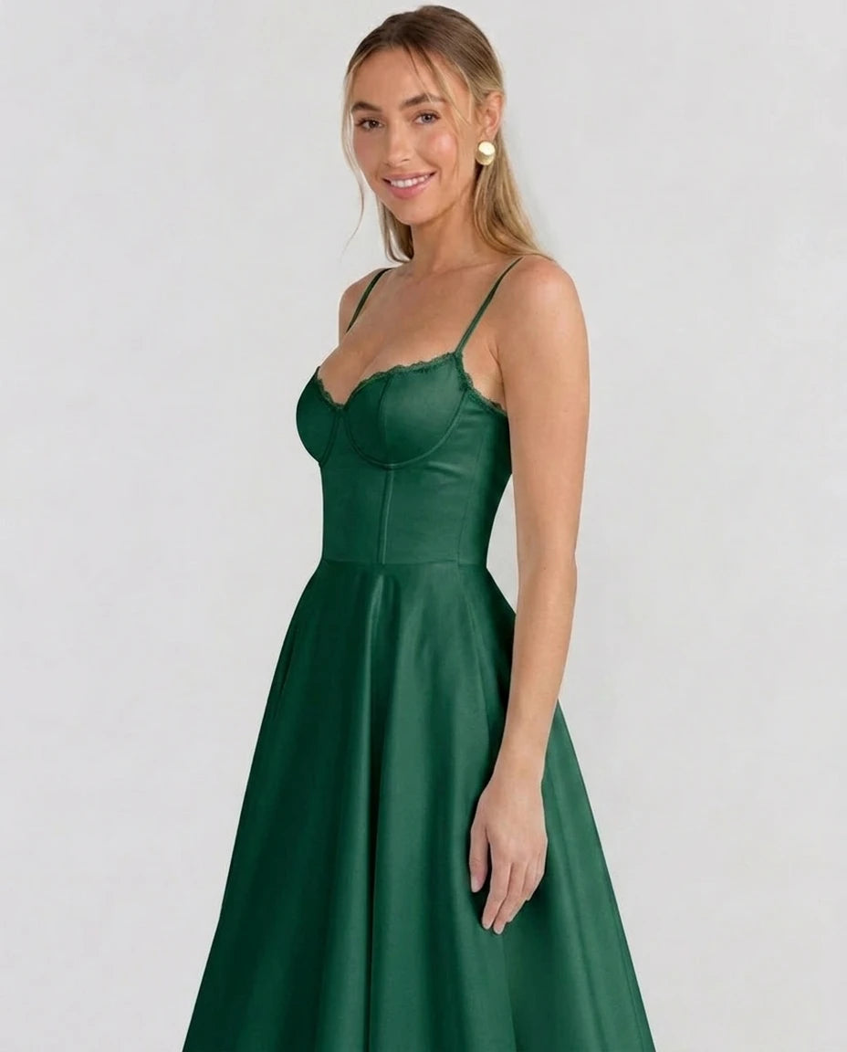 Selene Sweetheart Tulle Midi Dress - Forest Green - Tillybelle