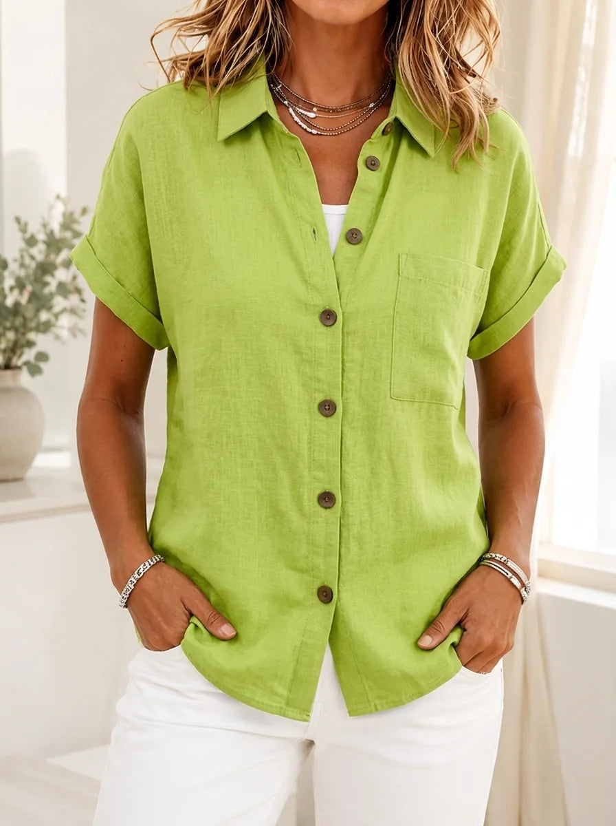 Gracie | Relaxed Short Sleeve Shirt - Green - Tillybelle