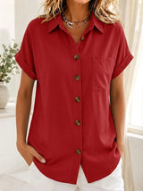 Gracie | Relaxed Short Sleeve Shirt - Red - Tillybelle