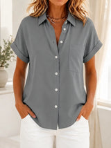 Gustie | Relaxed Short Sleeve Shirt - Gray - Tillybelle