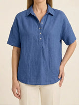 Helene | Collared Blouse - Blue - Tillybelle
