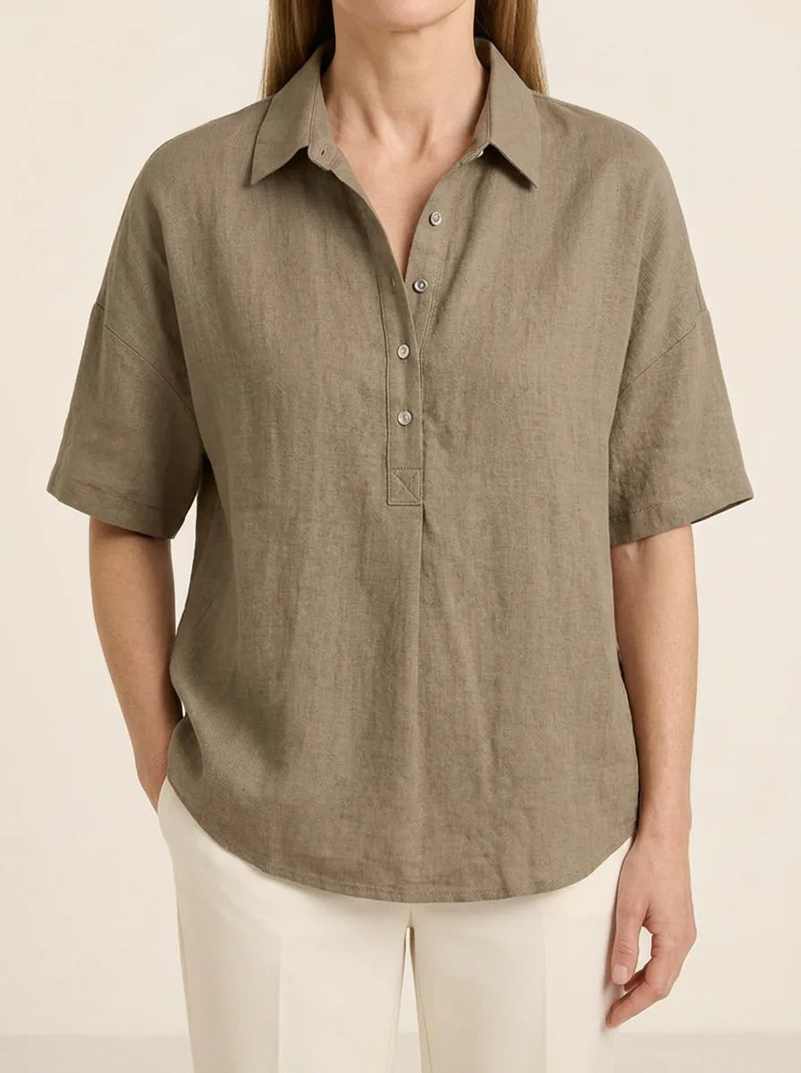 Helene | Collared Blouse - Khaki - Tillybelle