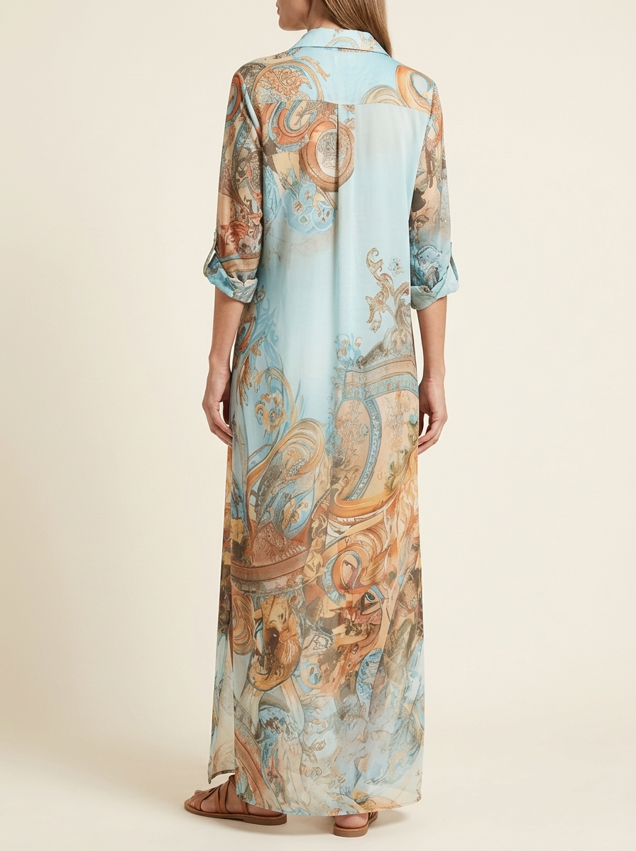 Saskia Baroque Print Maxi Dress in Blue, back