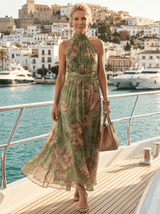 Elise | Floral Gathered Halter Dress - Tillybelle