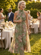 Elise | Floral Gathered Halter Dress - Tillybelle