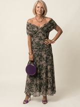 Clara Off-Shoulder Midi Dress in Dark Green, front