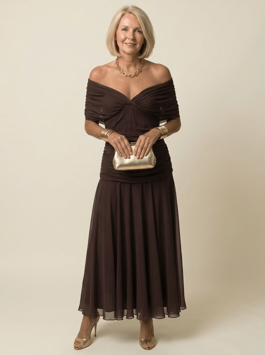 Clara | Off-Shoulder Gathered Midi Dress - Tillybelle