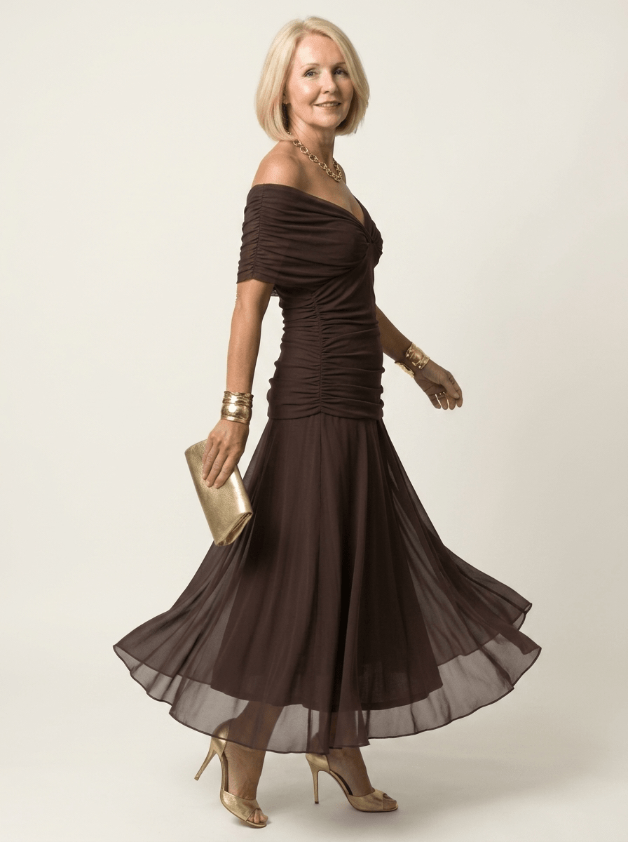 Clara | Off-Shoulder Gathered Midi Dress - Tillybelle