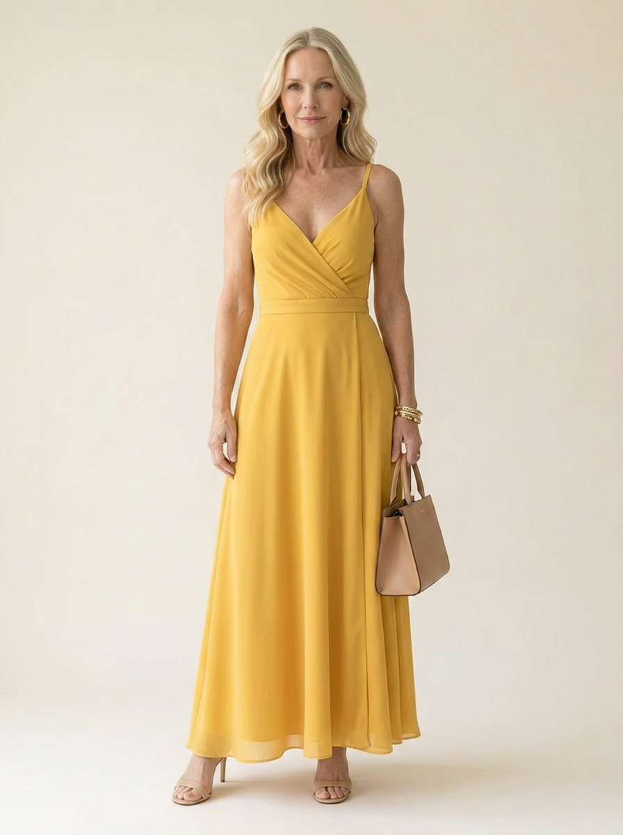 Lena Soft Wrap Maxi Dress Yellow front