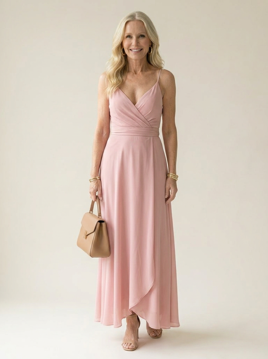 Lena Soft Wrap Maxi Dress Pink front