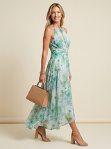 Alma Pleated Halter Floral Midi Dress front