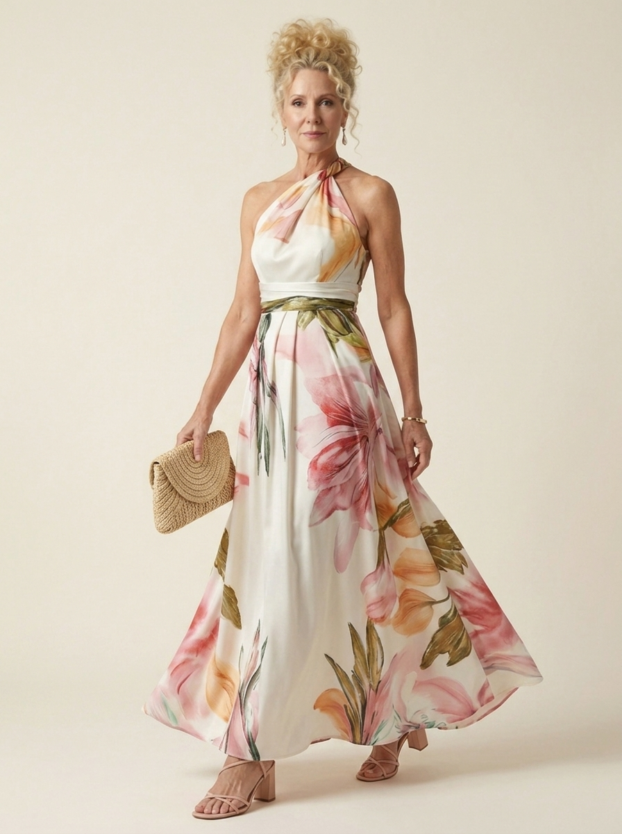 Isla Light Floral Maxi Dress White front