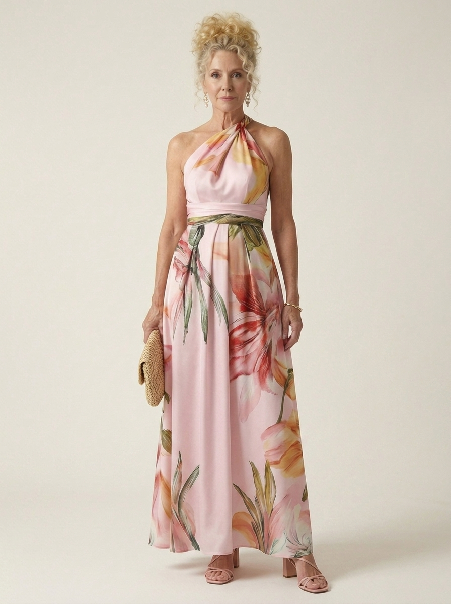 Isla Light Floral Maxi Dress Pink front