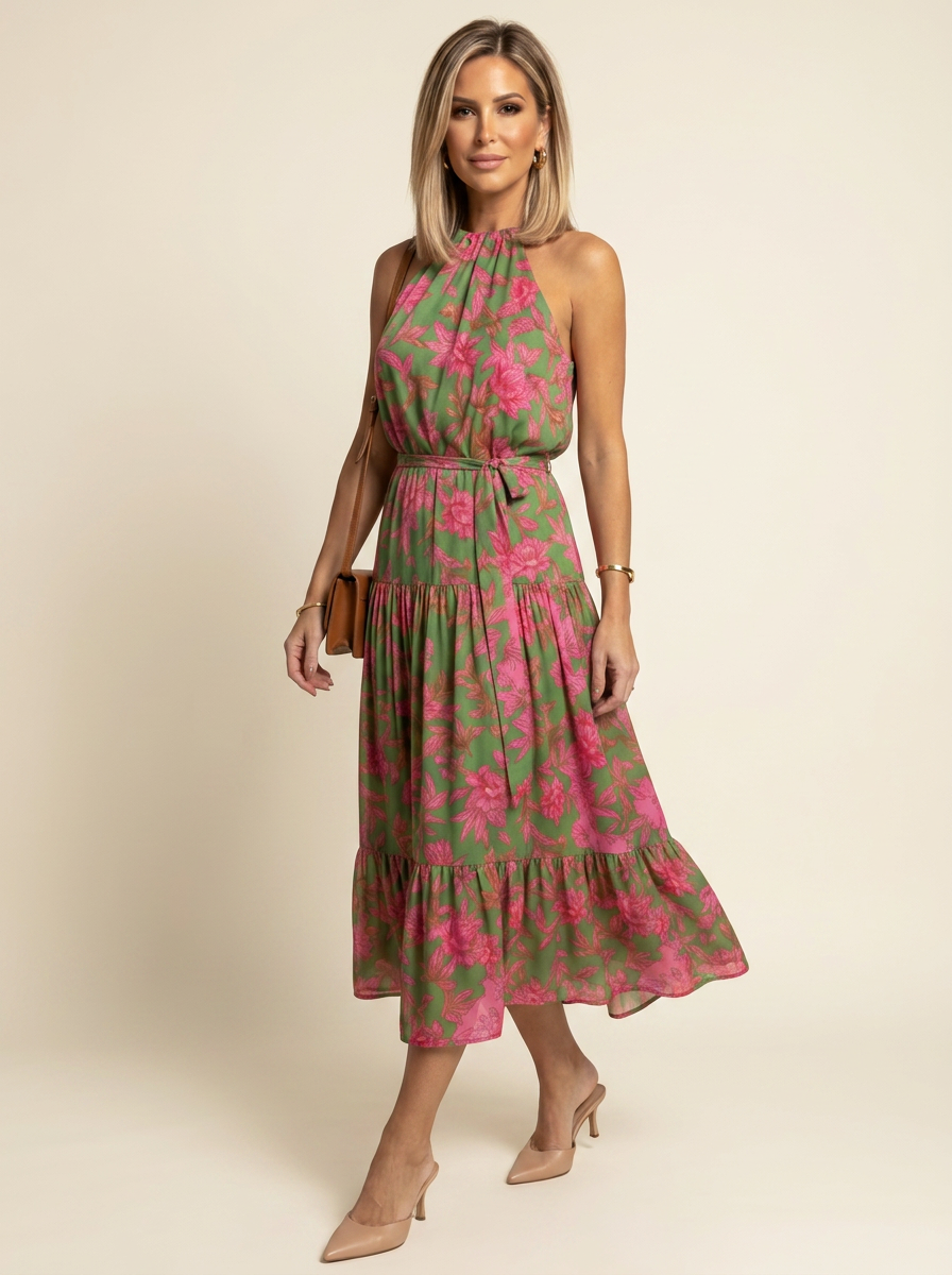 Thea Draped Halter Midi Dress front