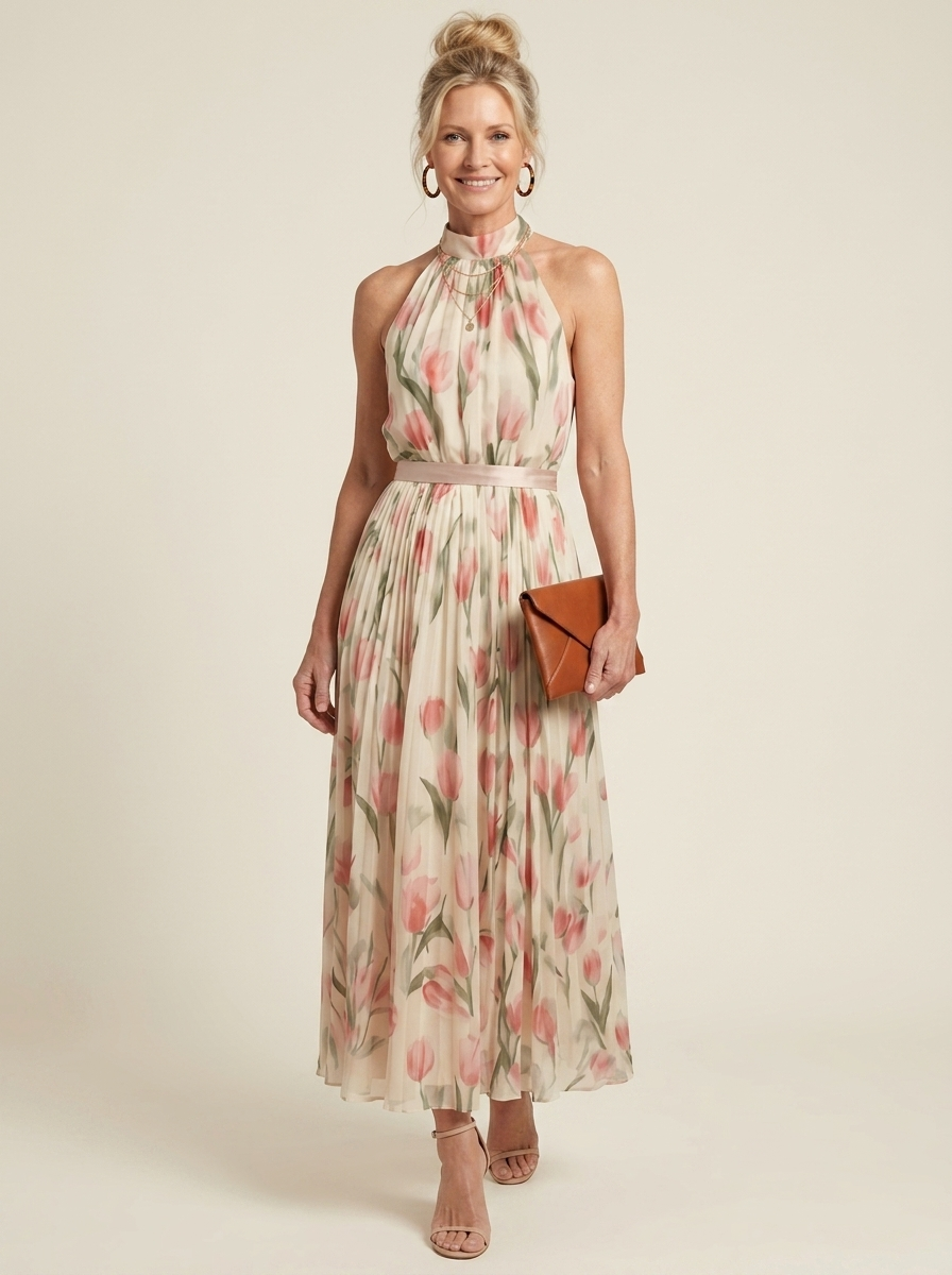 Neve Halter Neck Floral Midi Dress front