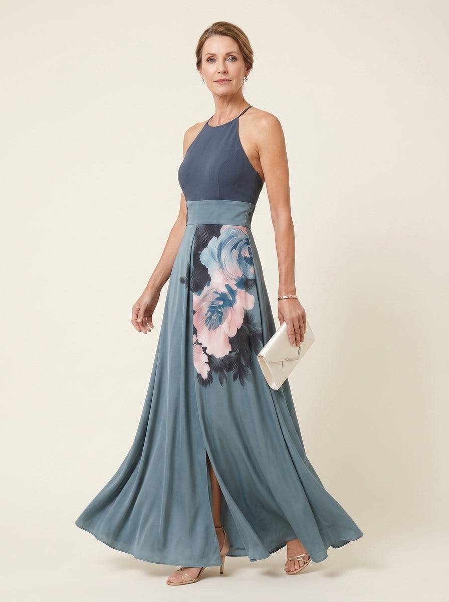 Cleo Halter Bodice Floral Maxi Dress three-quarter