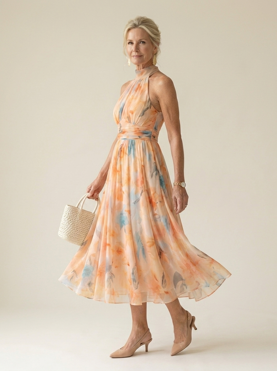 Solene Soft Halter Midi Dress three-quarter