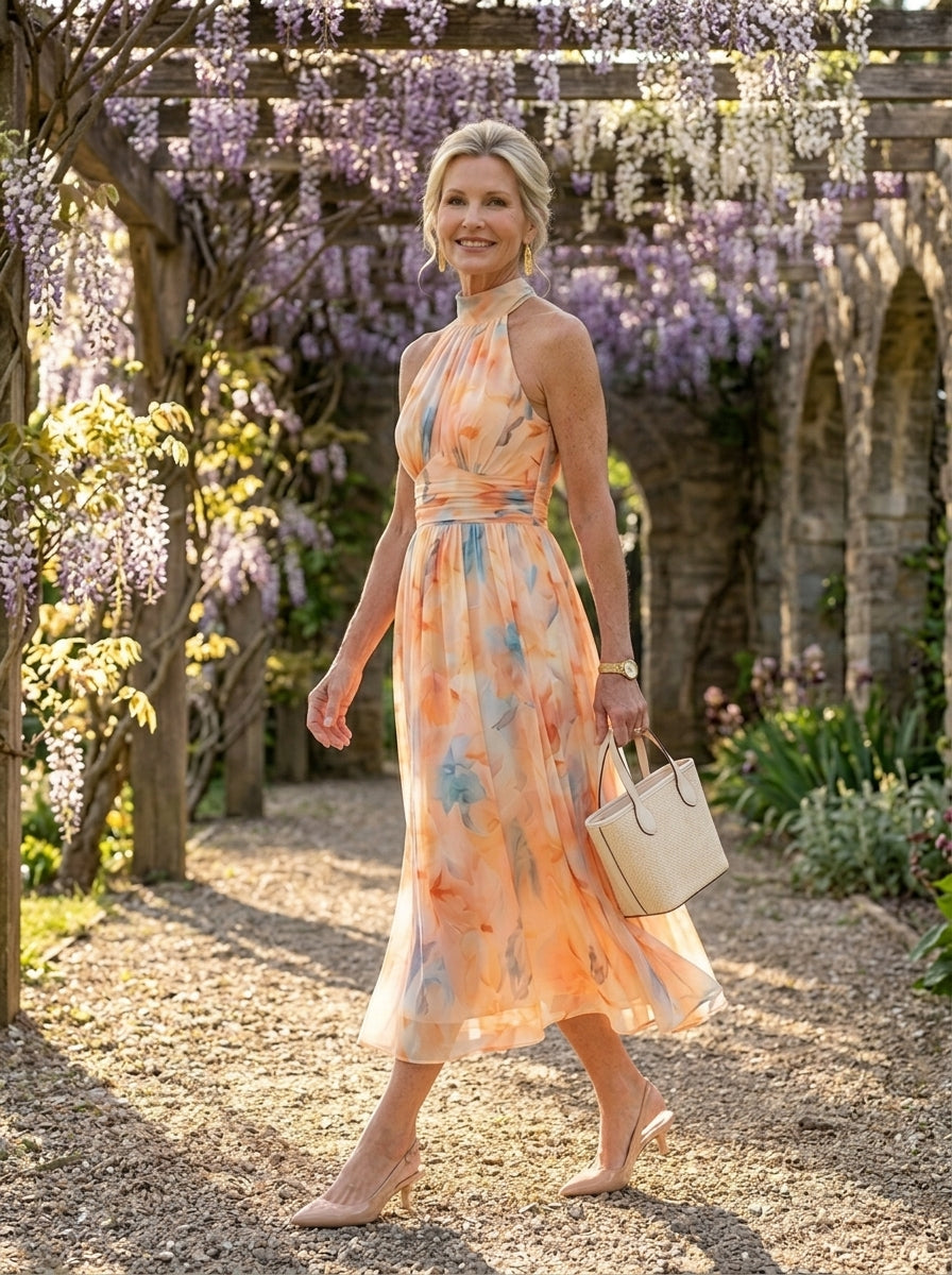 Solene Soft Halter Midi Dress lifestyle