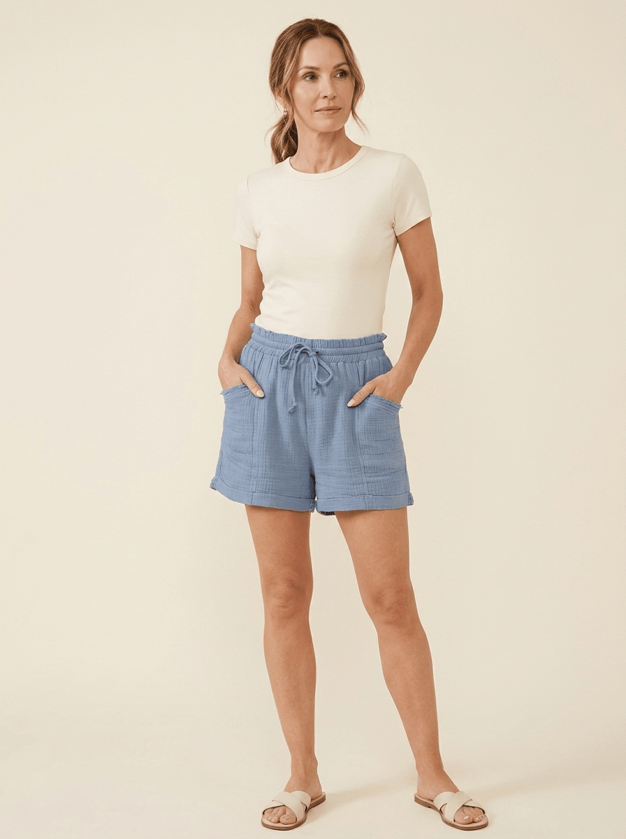 Maya Drawstring Shorts Blue front