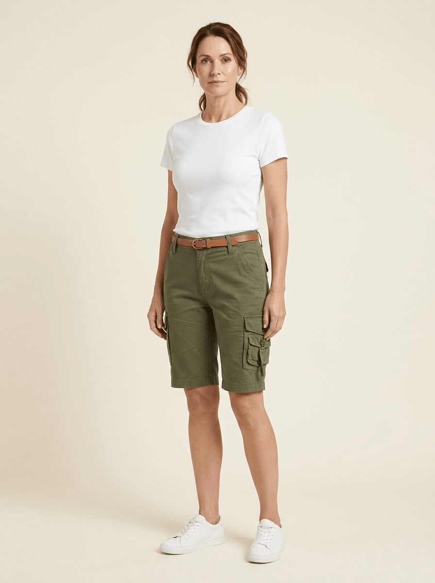 Jenna Utility Cargo Shorts Army Green front