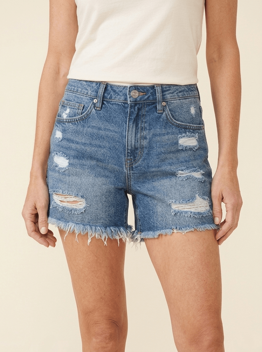 Charlotte Fringe-Hem Denim Shorts cover