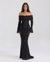 Alessandra off-shoulder lace maxi gown front