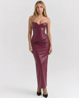 Carmen | Strapless Faux-Leather Midi Dress