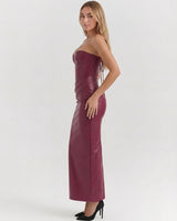 Carmen | Strapless Faux-Leather Midi Dress