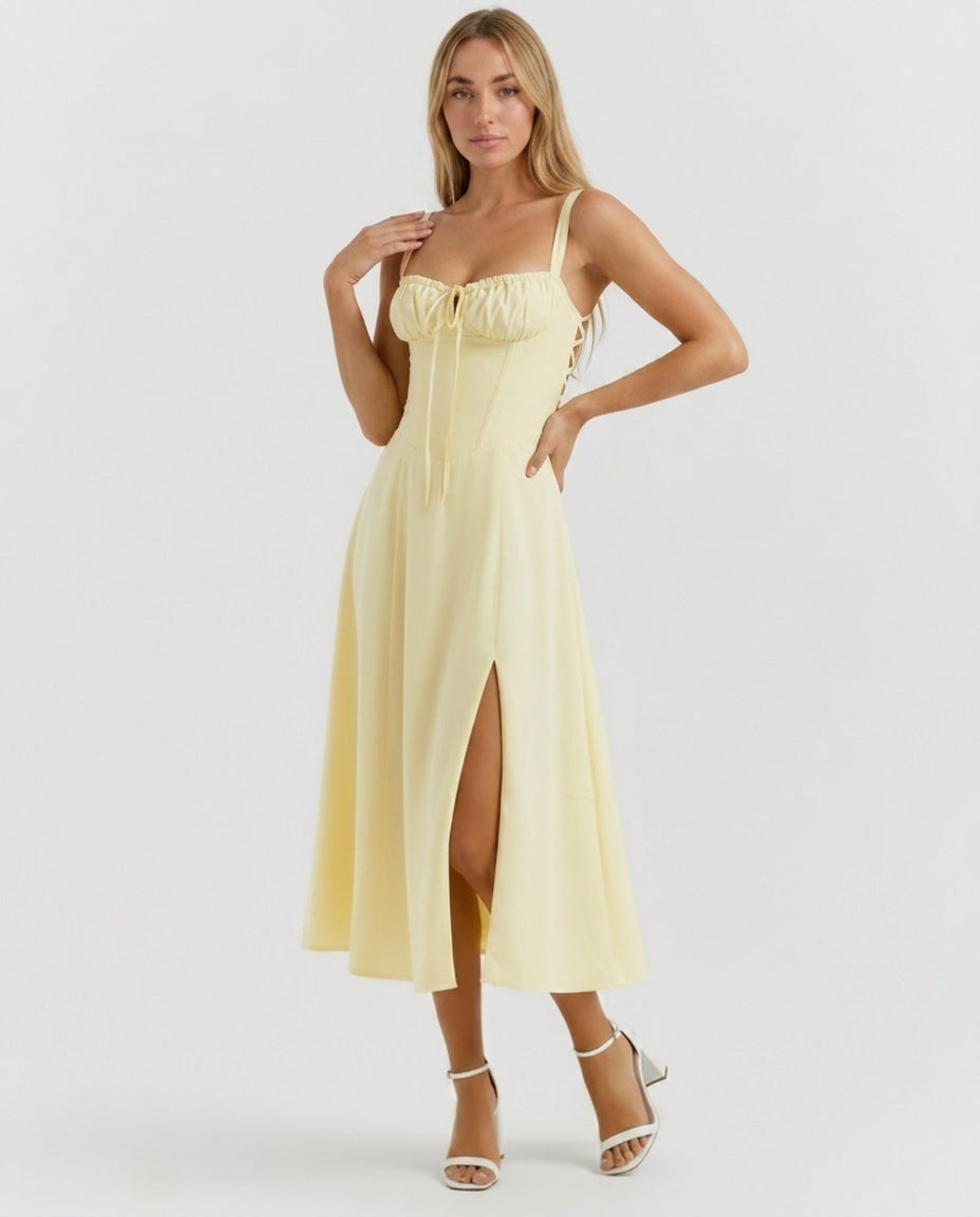 Soleil | Lace-Up Corset Midi Dress