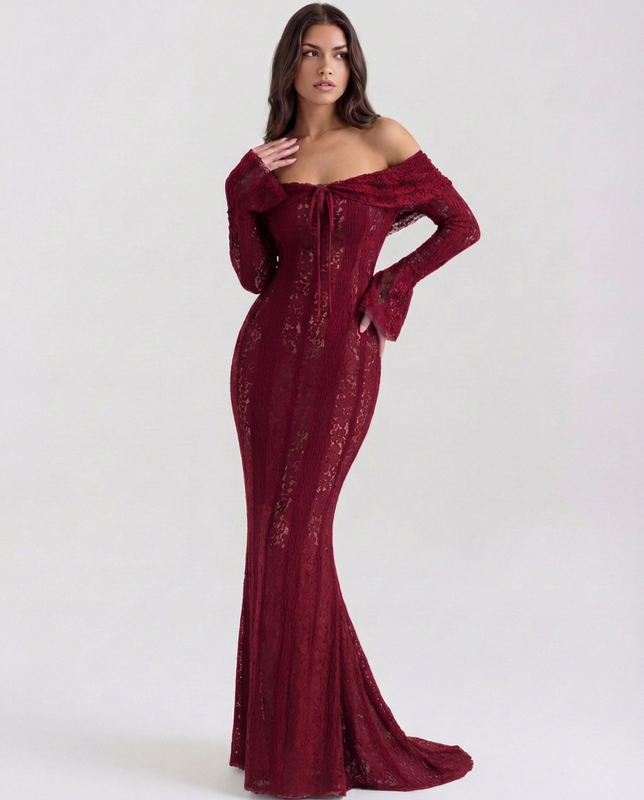 Genevieve | Off-Shoulder Lace Maxi Gown