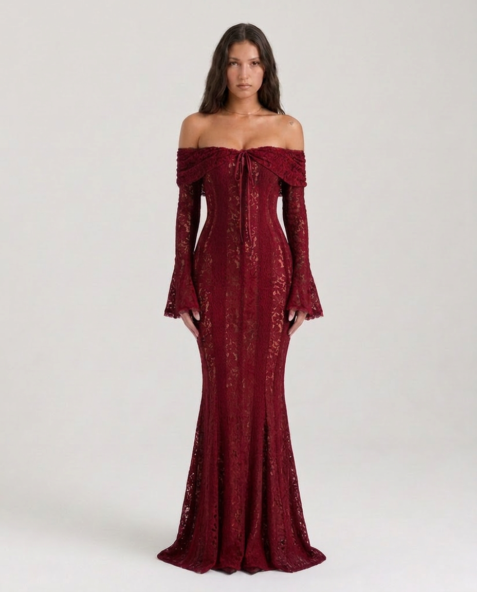 Genevieve | Off-Shoulder Lace Maxi Gown