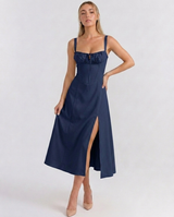 Soleil | Lace-Up Corset Midi Dress