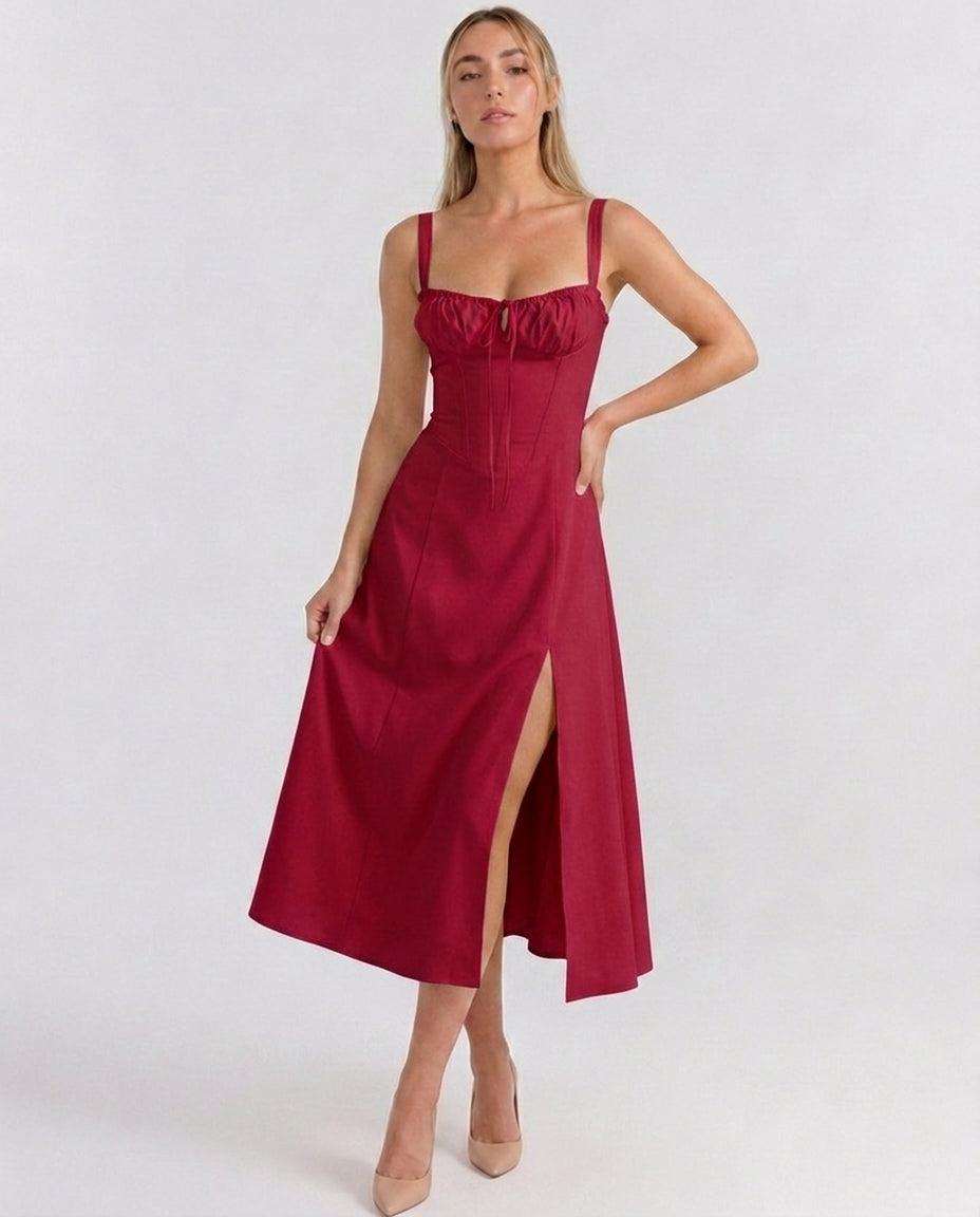 Soleil | Lace-Up Corset Midi Dress