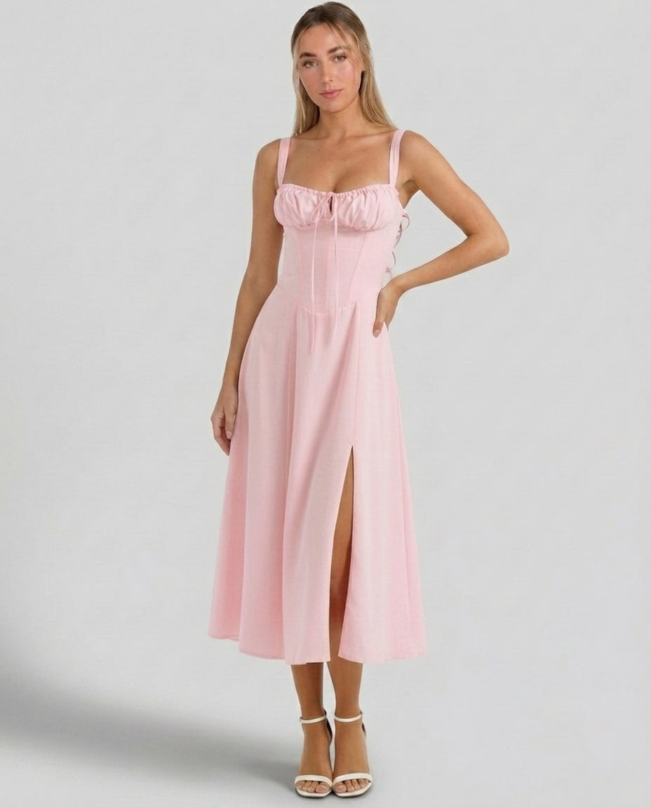 Soleil | Lace-Up Corset Midi Dress
