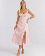 Soleil | Lace-Up Corset Midi Dress