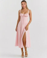 Soleil | Lace-Up Corset Midi Dress