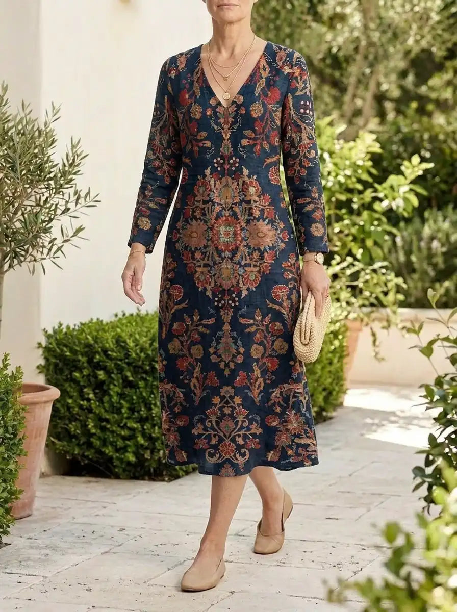 Isla | Elegant Boho Linen Dress - Multicolored - Tillybelle