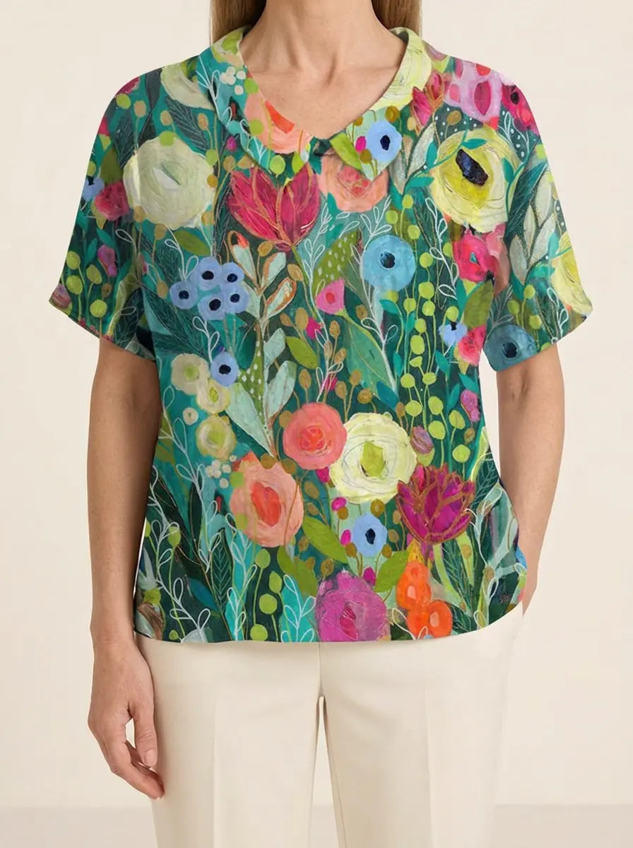 Ivy | Floral Art-Print Blouse - Multicolored - Tillybelle