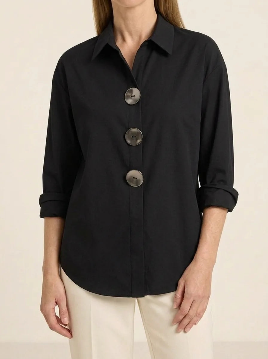 Lennox | Statement Button Blouse - Black - Tillybelle