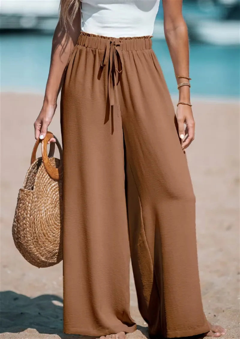 Lina | Flowy Wide-Leg Trousers - Caramel - Tillybelle